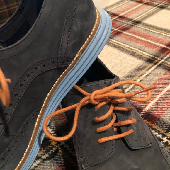 COLE HAAN Men’s Blue Suede Original Grand OS Wing Tips - Size 11M